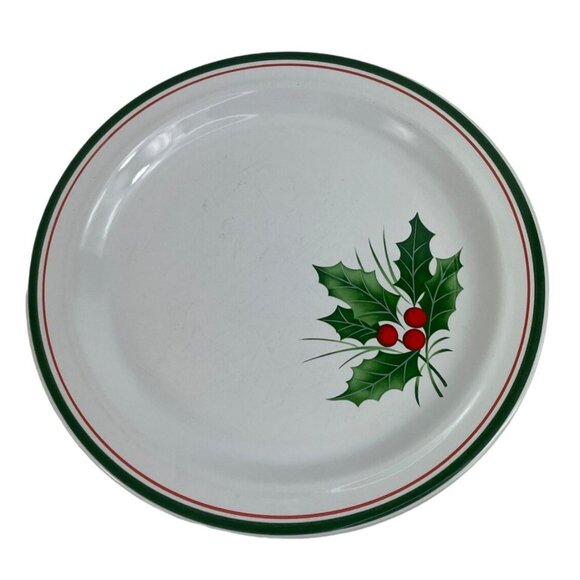 Anchor Hocking Homecoming  Christmas Holly 10-3/4 Ceramic Dinner Plate Set of 3 - Picture 1 of 9